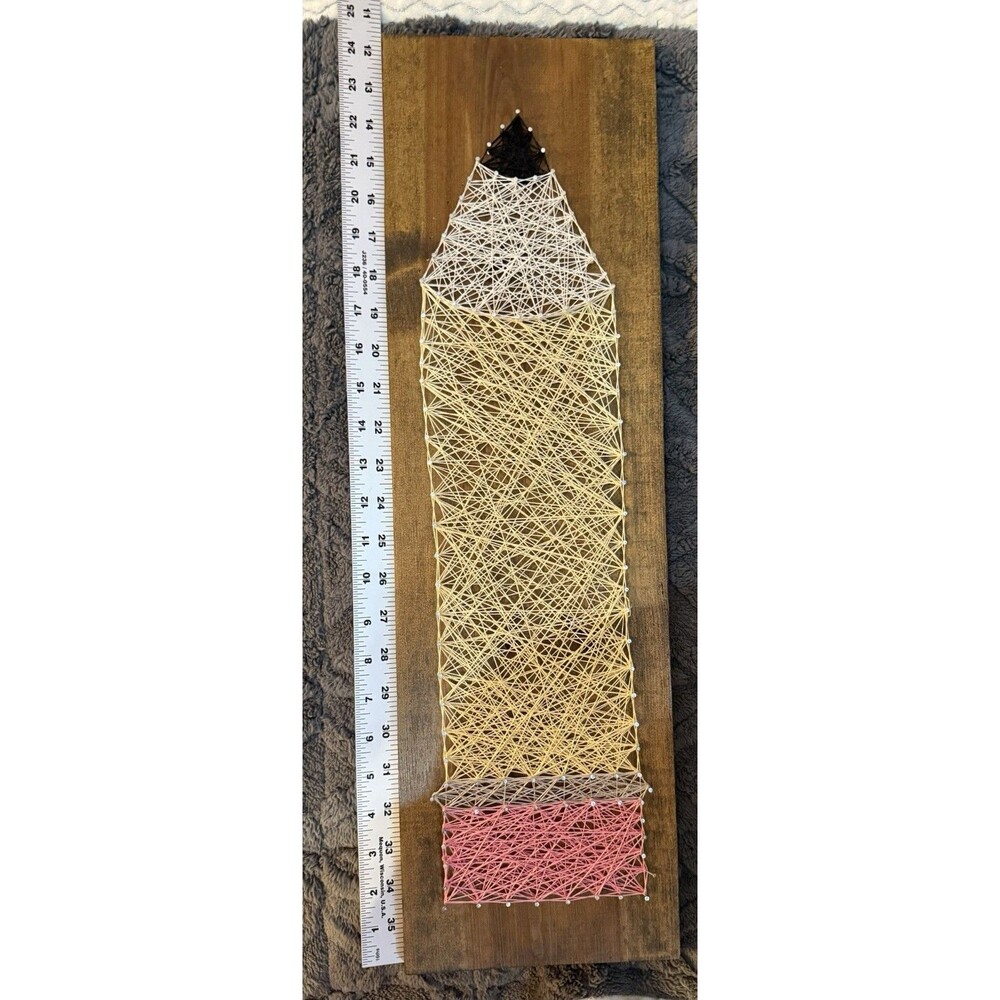 Handmade whimsical teachers Pencil String Art Wall Hanging on Wood 18 x 6 Inches
